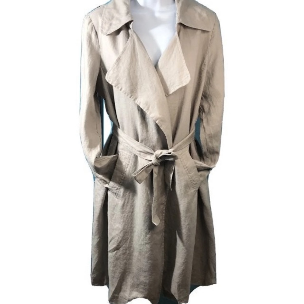 SOLD CYNTHIA ROWLEY Linen Trench Coat, Small - Picture 1 of 5